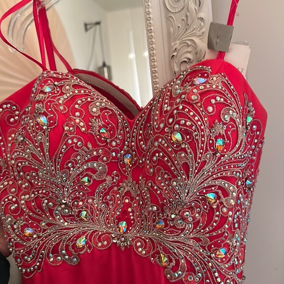 Pink strapless gown with beaded/rhinestone top - Picture 3 of 6